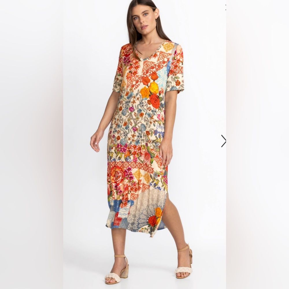 Johnny Was Multicolor Floral Patchwork Midi Dress